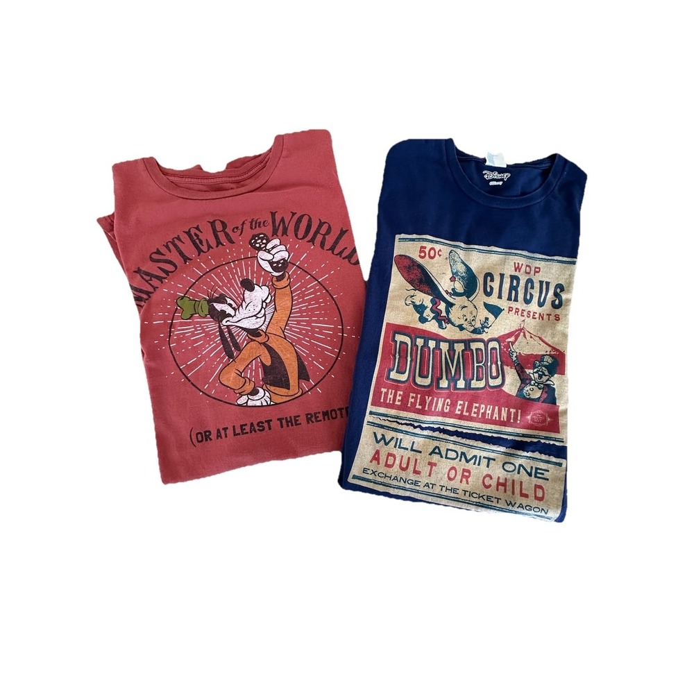 Set of 2 Disney 100% Cotton T-shirts Dumbo the flying elephant + Goofy Dad XXL